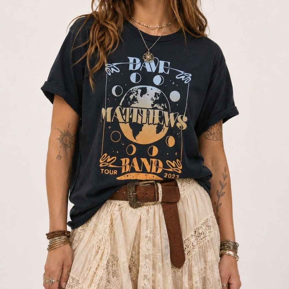 Dave Matthews Band 2023 Tour Graphic Tee Women S Black Celestial Cotton Shirt